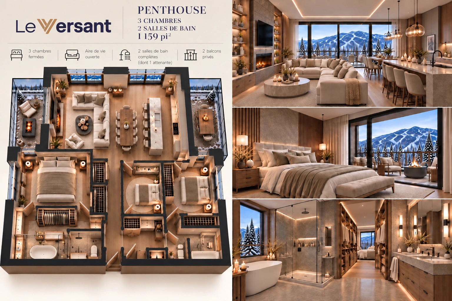 Présentation PENTHOUSE : plan et perspectives intérieures conceptuelles